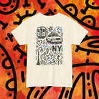 NYC Doodle Graphic Tee — Subway & Taxi Sketch T-Shirt