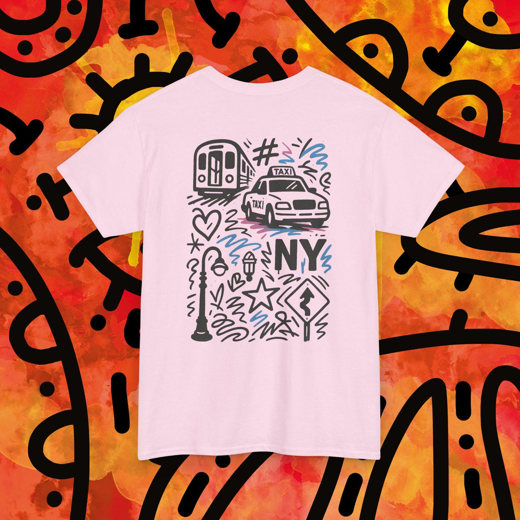 NYC Doodle Graphic Tee — Subway & Taxi Sketch T-Shirt