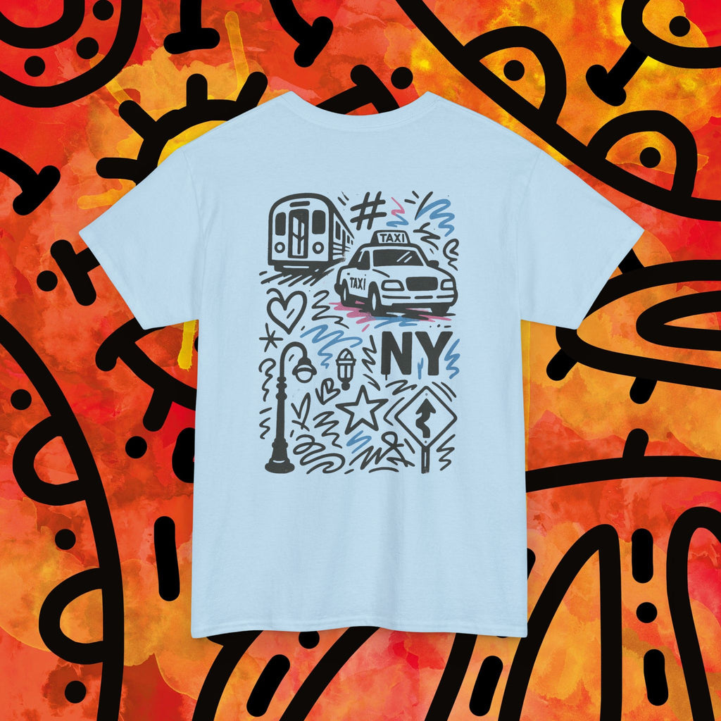 NYC Doodle Graphic Tee — Subway & Taxi Sketch T-Shirt